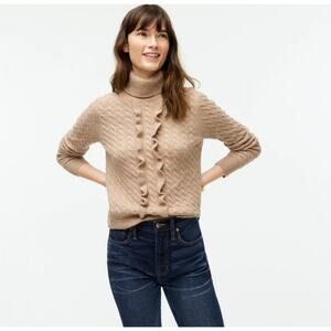 J CREW0 Ruffle Front Cable Knit Alpaca Wool Turtleneck Sweater Supersoft XS